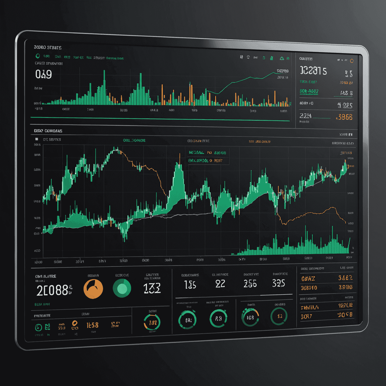 A futuristic dashboard displaying multiple oil price charts with trend lines and predictive indicators